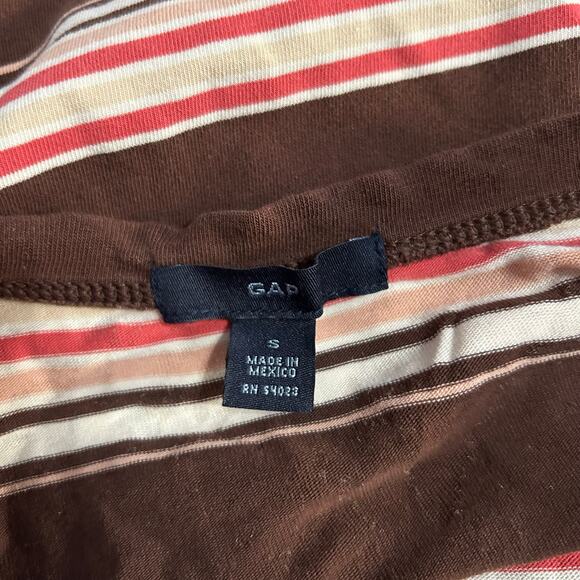 Vintage Gap Baby Tee Size Small Brown Pink White Stripes Y2K 90s Crewneck - Picture 2 of 4